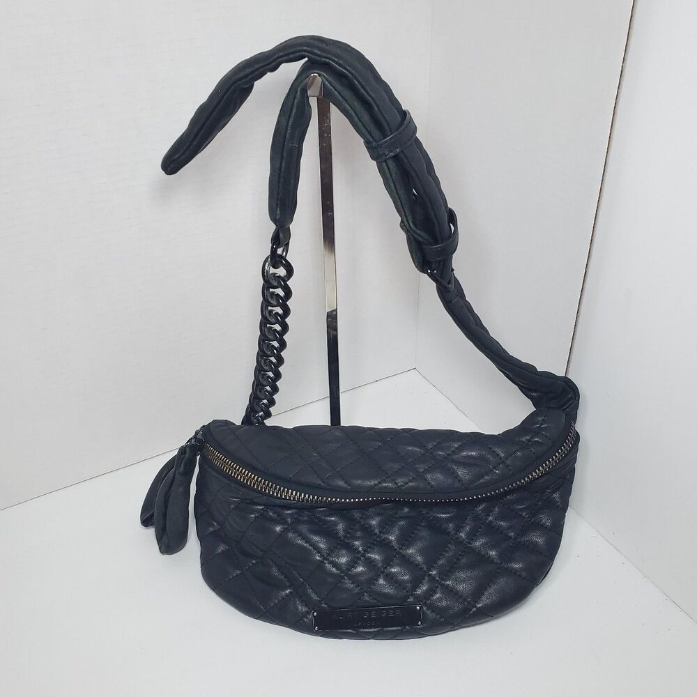 KURT GEIGER London Large Kensington Soft Quilted Leather Belt Bag RIFD Black
